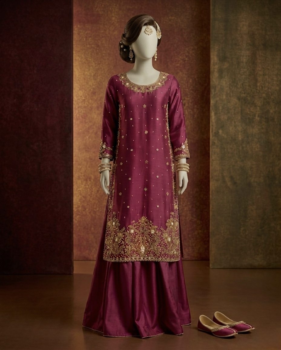 Hand-Embellished Festive Wear Zardozi Embroidered Pure Sheesha Silk Suit