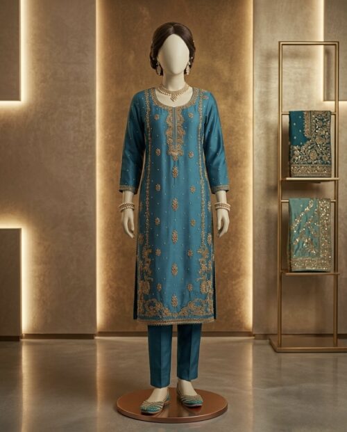 Handcrafted Elegance: Zardozi Embroidered Pure Sheesha Silk Suit